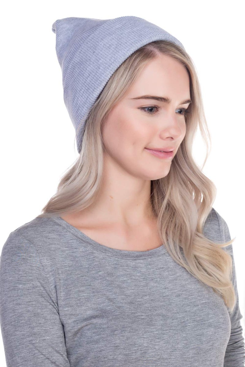 Top Level Beanie Men Women - Unisex Cuffed Plain Skull Knit Hat Cap, Light Grey - Image 3